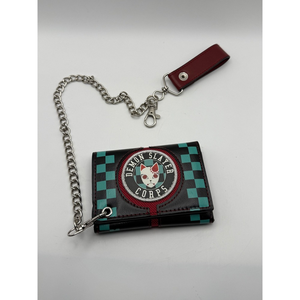 Demon Slayer Corps Tanjiro Checkered Trifold Chain Wallet Black Teal Aniplex
